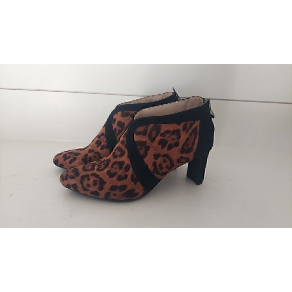 LifeStride Womens Glamour Leopard Ankle Boots Brown Black Pointed Toe/NWOB, Size